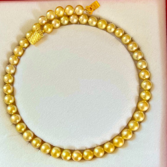 Natural Burmese Golden South Sea Pearls Statement Necklace imported from Myanmar - Picture 2 of 6